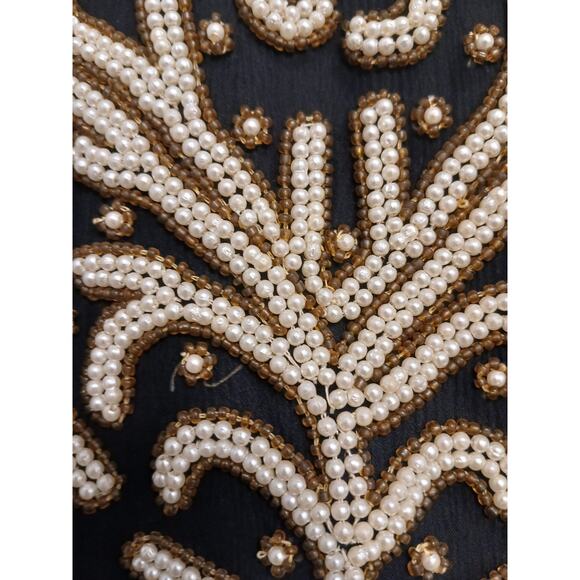 Vintage SILK Jacket Black White Pearls Sz SP Formal Holiday Party Glam Cropped - Picture 11 of 16